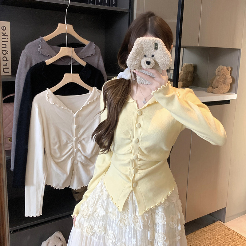 木耳边收腰哺乳上衣秋冬大码产后内搭长袖辣妈款外出喂奶针织开衫