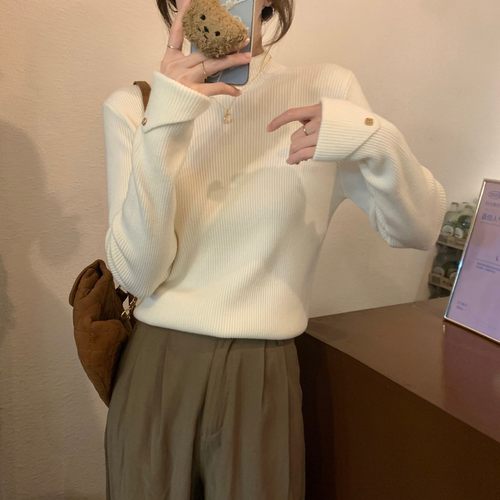 哺乳上衣秋冬加厚设计感袖扣毛衣