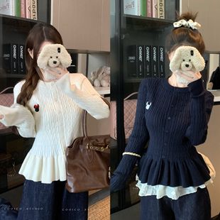 荷叶边麻花哺乳上衣秋冬大码内搭针织开衫辣妈款外出收腰喂奶毛衣