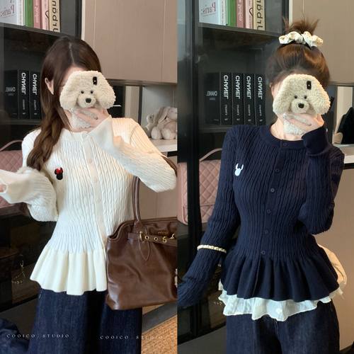 荷叶边麻花哺乳上衣秋冬大码内搭针织开衫辣妈款外出收腰喂奶毛衣