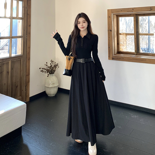 韩系polo领哺乳连衣裙大码 外出显瘦遮胯喂奶长裙 松紧腰产后辣妈款