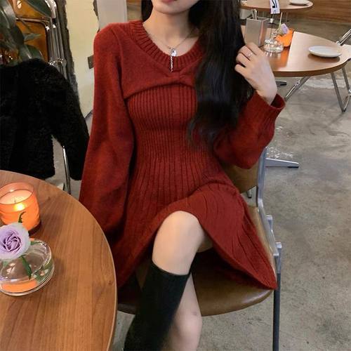 哺乳连衣裙圣诞节红色针织打底裙