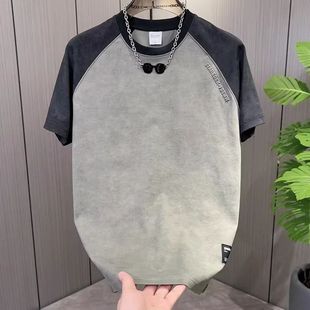 t恤衫扎染衣服宽松t恤2026拼色款新款男士男体恤短袖半袖夏季潮牌