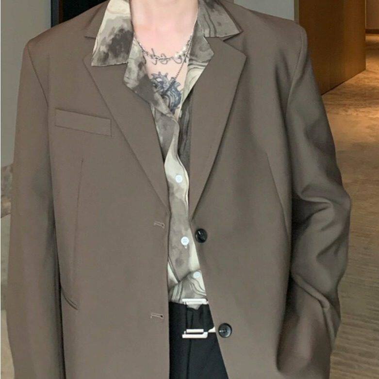 西服垫肩高级感外套简约小众vintage宽松休闲韩版百搭男复古西装