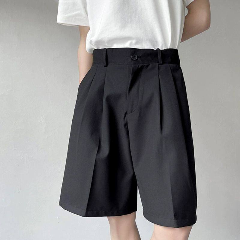夏季休闲薄款黑色西装短裤子百搭五分裤速干冰丝休闲中裤男款宽松