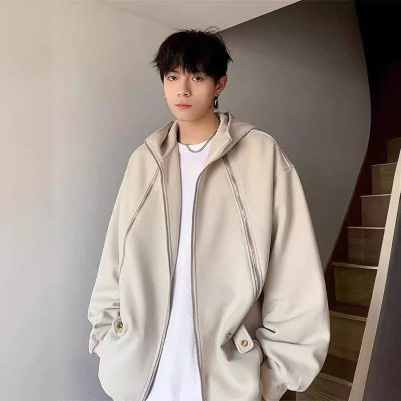连帽潮流高街慵懒风帽衫长袖运动春外套拉链卫衣开衫百搭潮牌男款