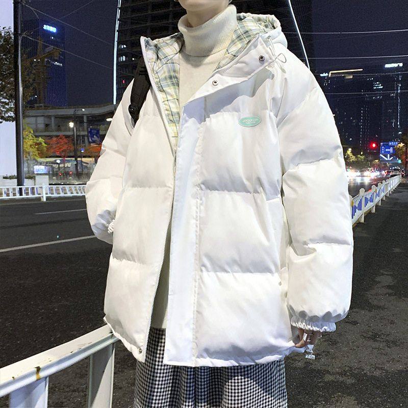 设计感外套冬装男士冬季格子加厚痞帅棉服潮流韩版棉衣羽绒两面穿