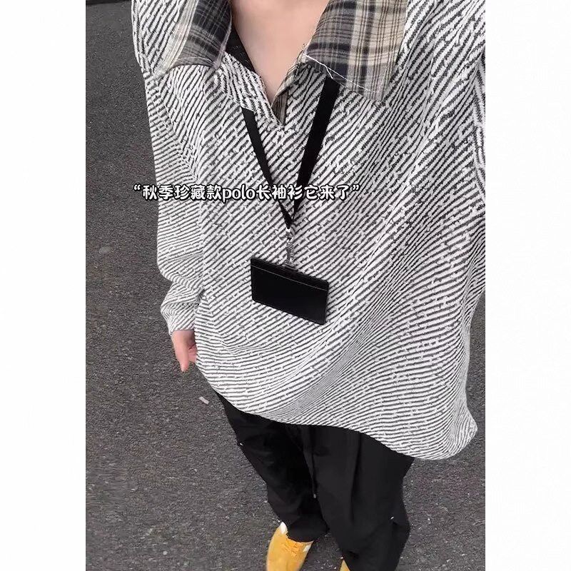 衫正肩条纹男女拼接翻领秋季针织