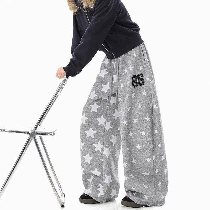 满印阔腿冬季卫裤潮美式男女复古hiphop慵懒星星宽松弯刀感休闲裤,男装,休闲裤,淘宝优惠券,粉丝福利购,淘宝优惠卷