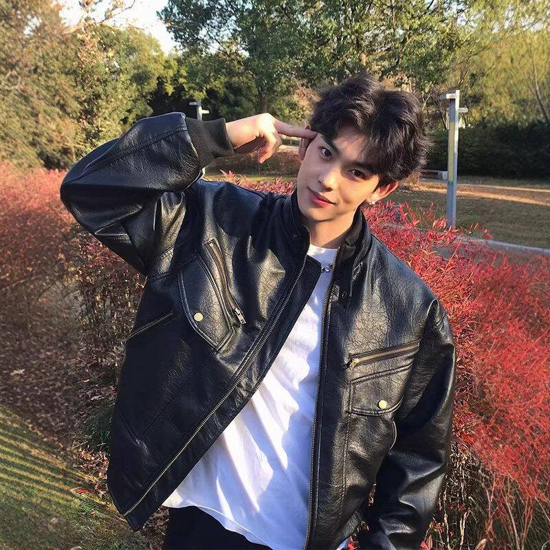 美式痞帅外套外套夹克皮衣保暖冬季机车男女同款复古春秋高级感pu