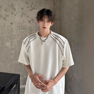 设计感高克重leanfit夏季垫肩c重磅t恤美式潮牌衣服短袖男小众上