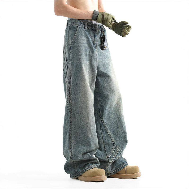 直筒设计感美式vibe春季阔腿牛仔裤复古厂家裤子宽松直供男款拼接