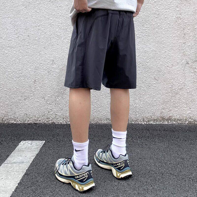 复古灰色训练美式速干裤夏季男款五分运动短裤沙滩裤篮球机能冰丝
