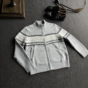 开衫高雅复古拉链高领慵懒外套风半毛衣美式冬季灰费尔岛男女针织