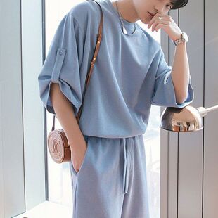 男士套装男男装 纽扣设计夏季运动短裤休闲直供潮流短袖厂货少年