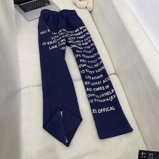 阔腿裤 垂感卫裤 男anfit腰直筒lec松紧运动藏蓝色满印字母子休闲裤