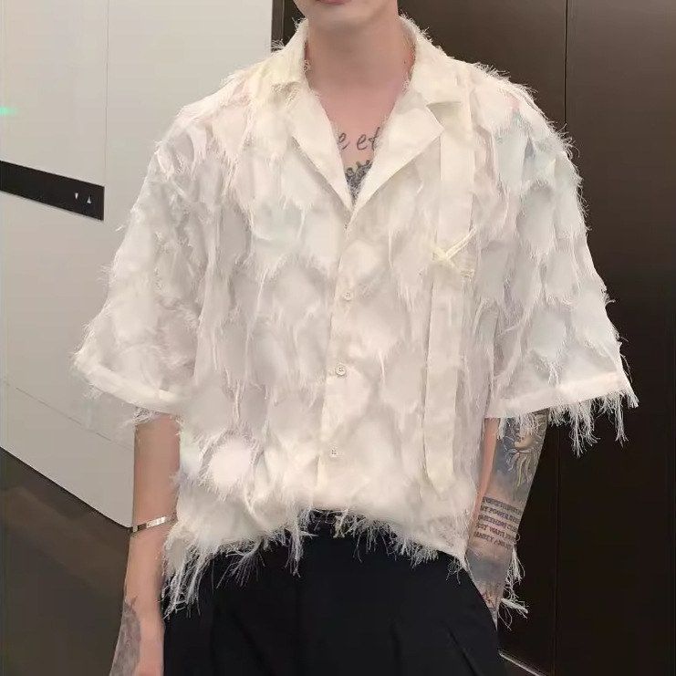 男痞帅上衣潮流毛边垂感衬衣流苏