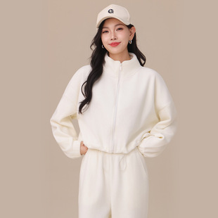 双面摇粒绒外套女2025新款 立领百搭抓绒衣 冬保暖运动上衣宽松短款