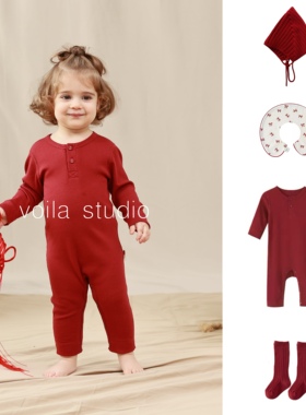 宝宝新年红色连体衣内搭打底爬服无骨莫代尔棉婴儿过年周岁圣诞