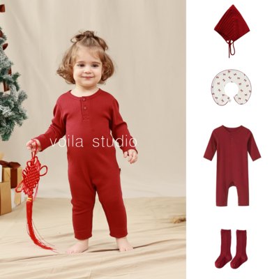 宝宝红色连体衣内搭无骨莫代尔