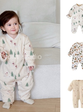 婴儿夹棉连体衣宝宝秋冬棉服连体棉袄外套加厚外出服A类保暖棉衣