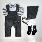 婴儿针织背带裤 全棉秋冬宝宝连身爬服外出服春秋男女童长裤 A类ins