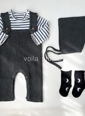 婴儿针织背带裤全棉秋冬宝宝连身爬服外出服春秋男女童长裤A类ins