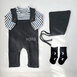 婴儿针织背带裤 A类ins 全棉秋冬宝宝连身爬服外出服春秋男女童长裤