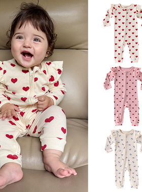 婴儿连体衣春秋女宝宝透气a类新生儿衣服纯棉居家拉链连体爬服ins