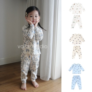 ins北欧儿童家居服A类长袖套装男女宝宝秋衣秋裤无骨睡衣棉质内衣