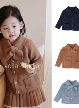 英伦风ins宝宝毛衣开衫纯色复古针织外套羊绒棉春秋冬儿童MP领结