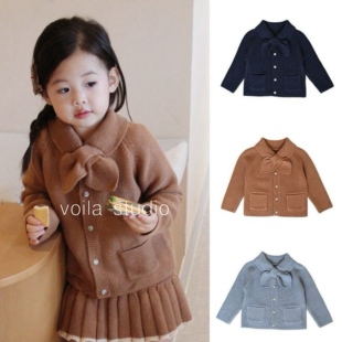 英伦风ins宝宝毛衣开衫 纯色复古针织外套羊绒棉春秋冬儿童MP领结