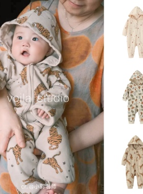 ins婴儿连帽卫衣连体衣A类纯棉宝宝外出服薄绒春秋拉链长袖爬服