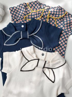 女童短袖上衣T恤夏季全棉a类进口匹马棉女宝宝衣服领结学院风mp