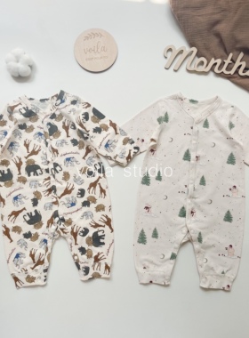 ins北欧婴儿连体衣新生儿爬服男女宝宝秋衣长袖无骨棉质开襟ks