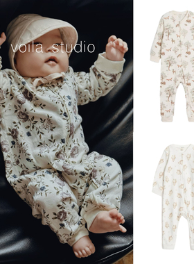 ins瑞典插画风婴儿连体衣全棉宝宝长袖连身爬服拉链春秋外出服
