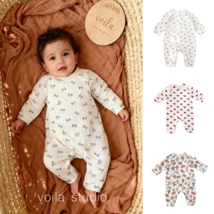 丹麦ins婴儿长袖 连体衣宝宝侧开连身爬服新生儿棉质无骨A类睡衣ks