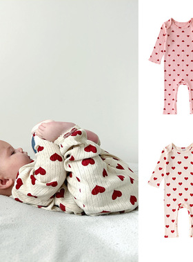 婴儿连体衣女宝春秋款全棉a类新生儿衣服男女宝宝居家哈衣爬服ins