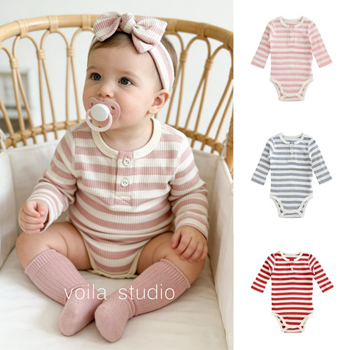 经典条纹~莫代尔包屁衣