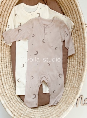 莫代尔棉经典坑条婴儿无骨连体衣爬服内搭打底衣长袖哈衣宝宝睡衣