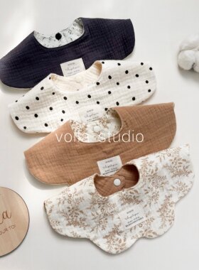 voila六层纯棉纱布花瓣双面婴儿口水巾围嘴360度A类全棉透气吸水