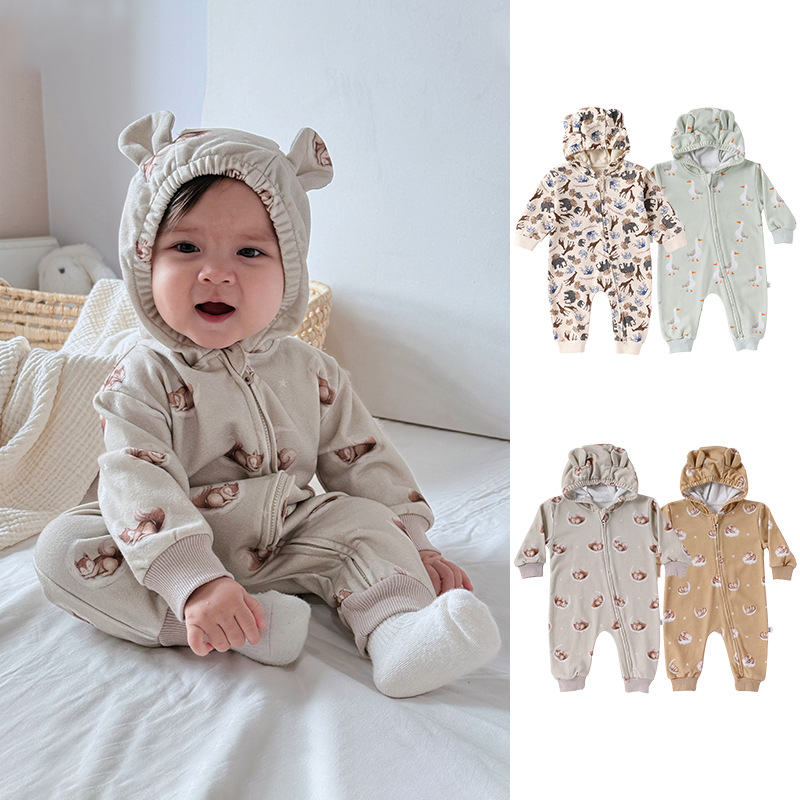 婴儿连帽卫衣爬服连体衣ins春秋