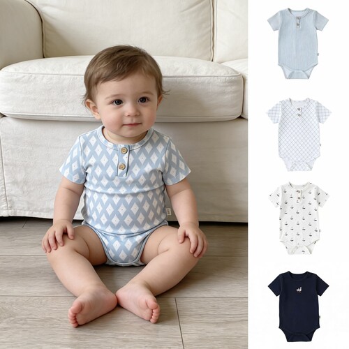 北欧简约宝宝夏季短袖包屁衣ins