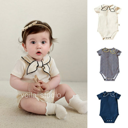 100%进口PIMA棉领结短袖包屁衣