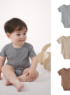 mar经典莫代尔棉短袖包屁衣无骨A类婴儿夏季薄款宝宝坑条三角爬