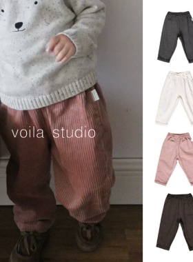 宝宝灯芯绒长裤ins复古纯色男女童幼儿园裤子春秋冬A类全棉休闲裤