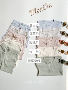 宝宝夏季 分体套装 睡衣上衣婴儿内搭ins 短裤 mar莫代尔棉坑条短袖