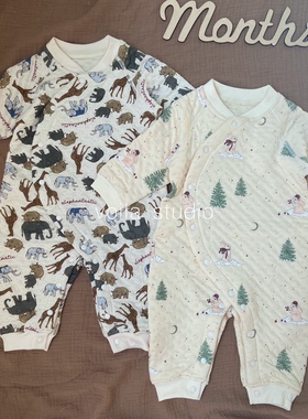 ins婴儿空气棉连体衣新生儿薄夹棉连身哈衣秋冬男女宝宝爬服保暖