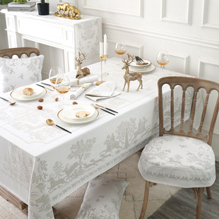 美式 高端亚麻桌布欧式 氛围感长方形白色餐桌台布现代轻奢茶几桌布