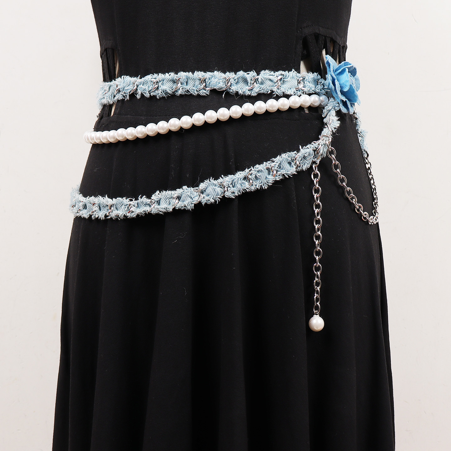 法式多层编织腰带女配裙子毛衣装饰连衣裙裤子玫瑰花金属腰链配饰